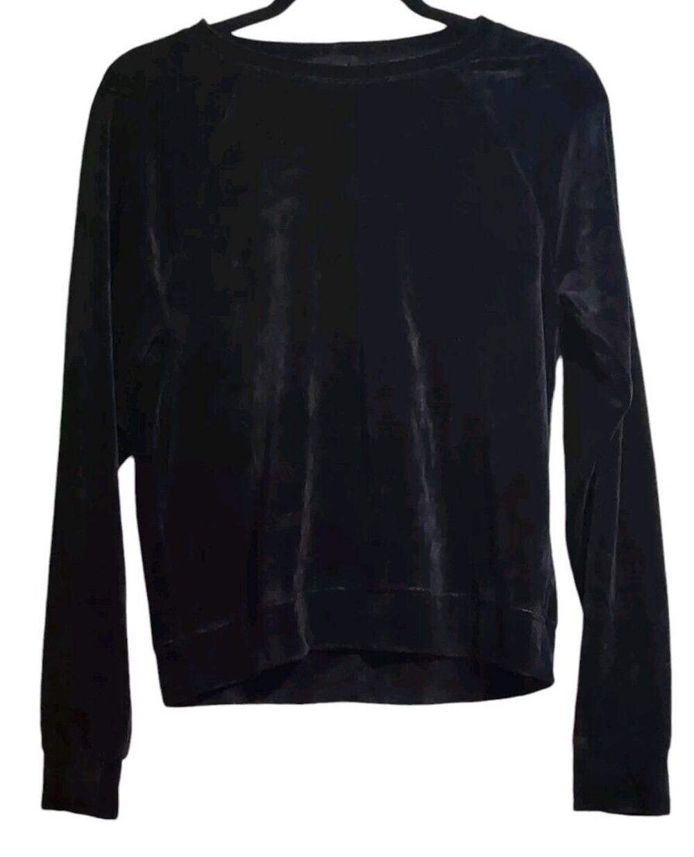 Monrow Women's Black Velour Cotton Blend Crew Neck Long Sleeve Shirt Top Medium